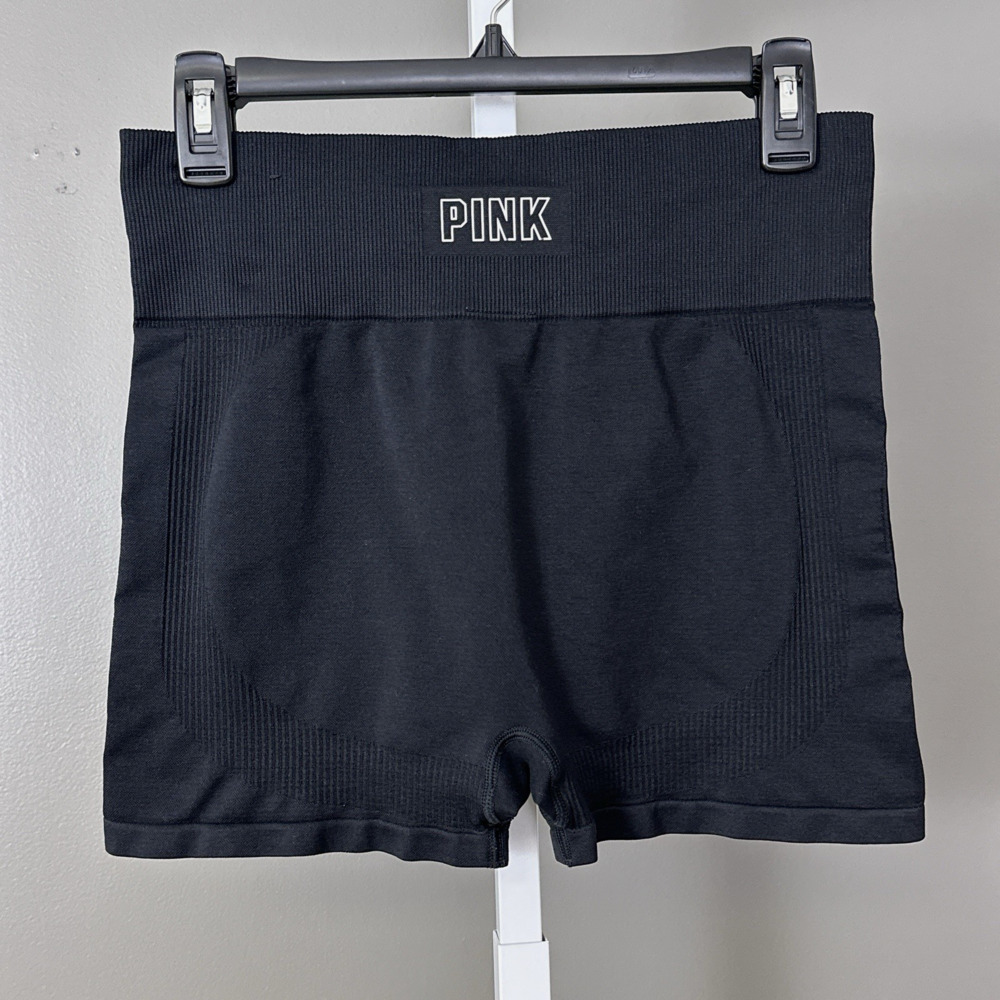 PINK Victoria Secret Active Seamless Workout Shorts Womens Large Black Tight